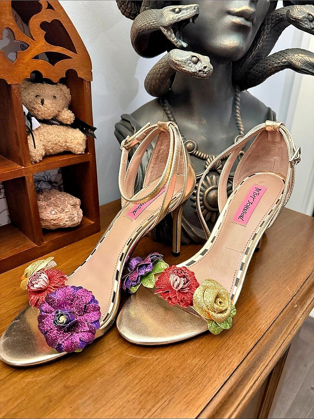 Betsey Johnson Gold Floral Embellished Heels